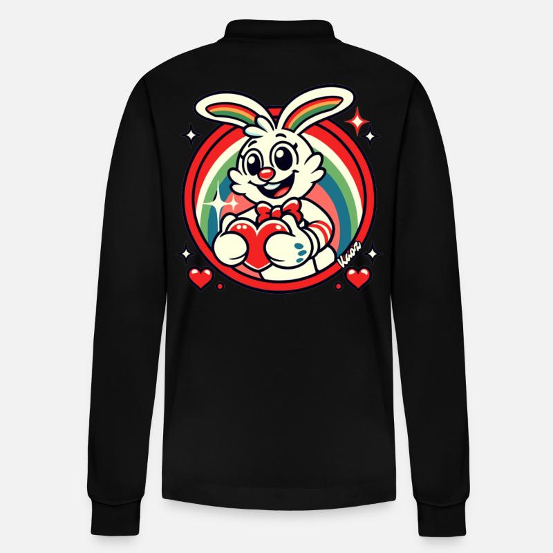 Lapin arc-en-ciel avec coeur - Polo à manches longues bio PREPSTER Stanley/Stella Unisexe - noir