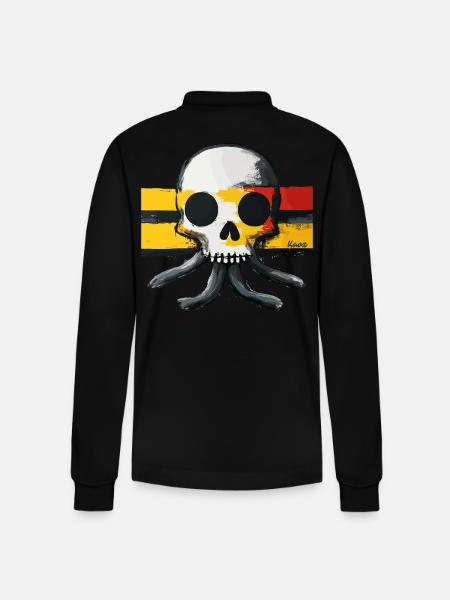 Skull with tentacles and flag - Stanley/Stella Organic Unisex Long-Sleeved Polo Shirt Prepster - black