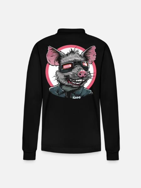 Coole Ratte mit Brille und Lederjacke - Stanley/Stella Unisex Bio-Langarm-Poloshirt Prepster - Schwarz