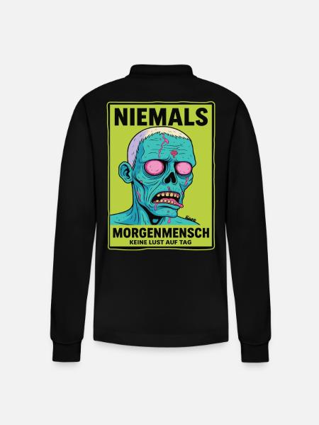 Never Morning Person Zombie - Stanley/Stella Organic Unisex Long-Sleeved Polo Shirt Prepster - black