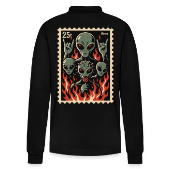 Aliens with mask and fire - Stanley/Stella Organic Unisex Long-Sleeved Polo Shirt Prepster - black - Back - Anna (173cm)