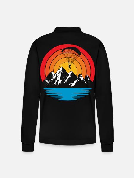 Paragliding Skydive - Stanley/Stella Organic Unisex Long-Sleeved Polo Shirt Prepster - black