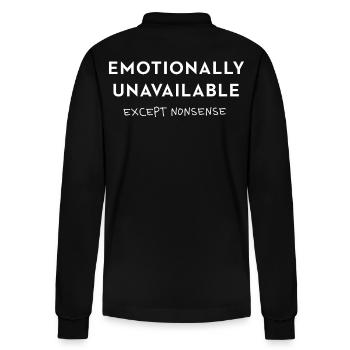 Emotionally Unavailable - except nonsense Spruch - Stanley/Stella Organic Unisex Long-Sleeved Polo Shirt Prepster - black - Back - Anna (173cm)