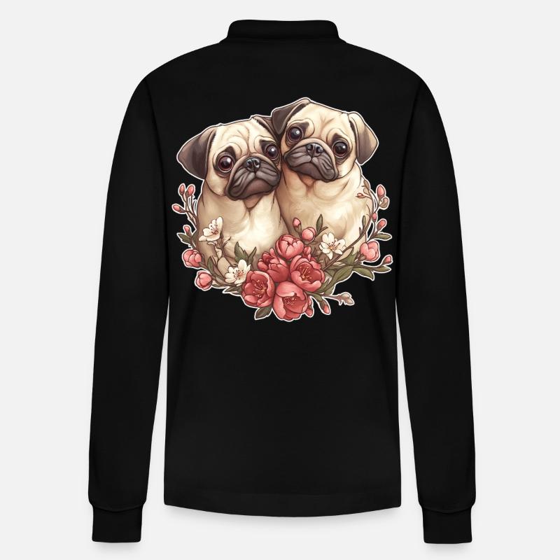 Süßes Mopspaar - Stanley/Stella Unisex Bio-Langarm-Poloshirt Prepster - Schwarz