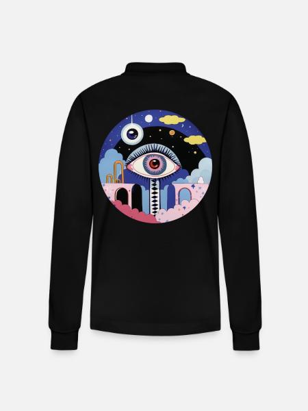 Psychedelic Eye - Stanley/Stella Organic Unisex Long-Sleeved Polo Shirt Prepster - black