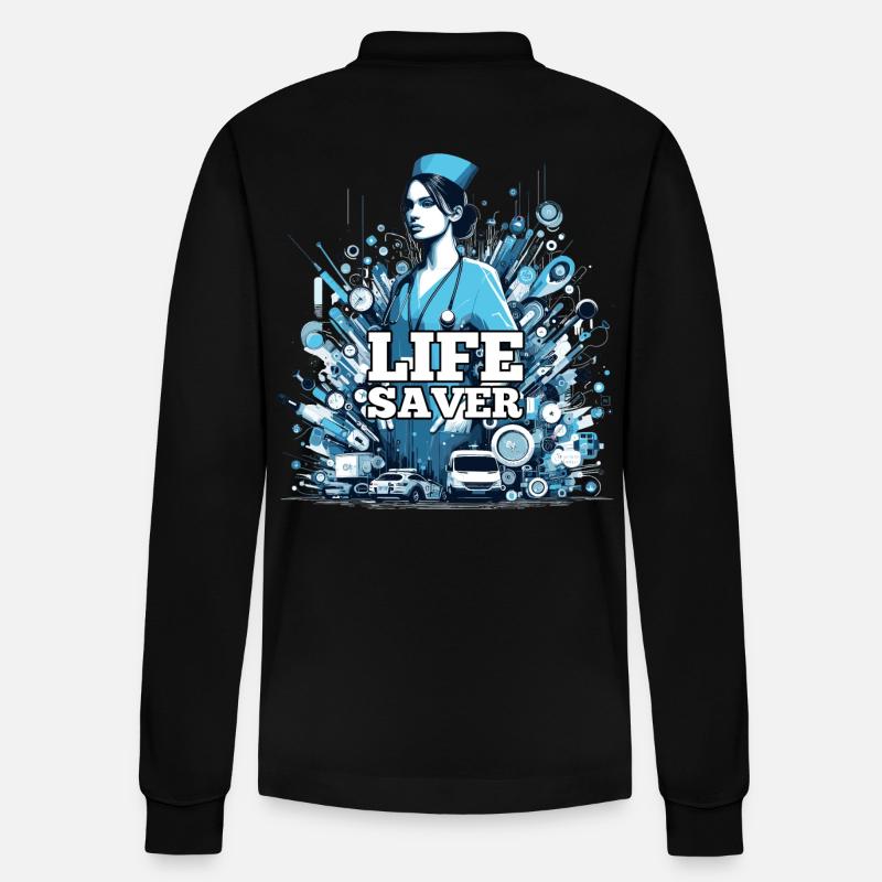 Krankenschwester Lebensretterin Geschenk - Stanley/Stella Unisex Bio-Langarm-Poloshirt Prepster - Schwarz