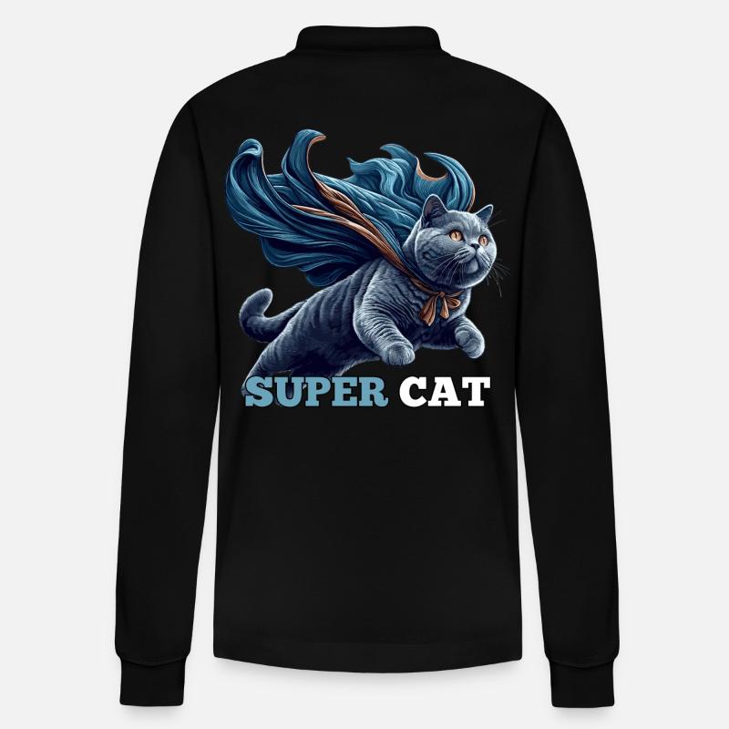 Super Katze BKH Blue Geschenk - Stanley/Stella Unisex Bio-Langarm-Poloshirt Prepster - Schwarz