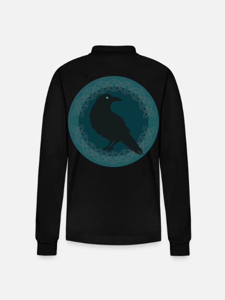 Raven Celtic - Stanley/Stella Organic Unisex Long-Sleeved Polo Shirt Prepster - black