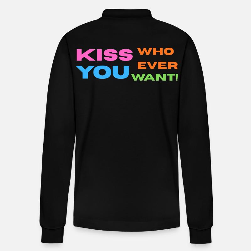 Pride / CSD / LGBTQ+ Design "Kiss" - Stanley/Stella Unisex Bio-Langarm-Poloshirt Prepster - Schwarz