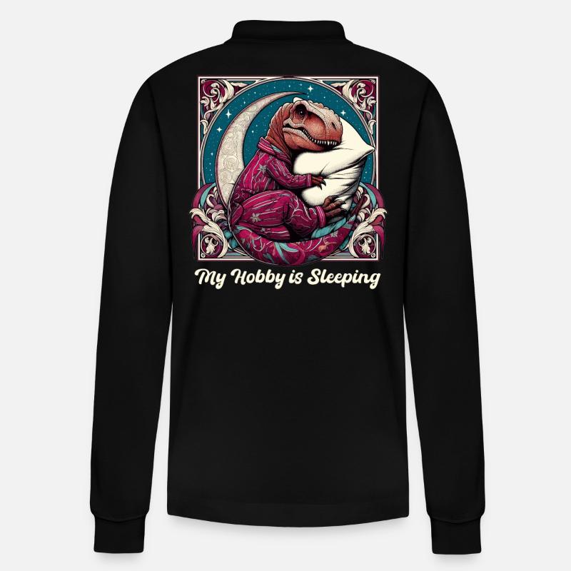 T-Rex Sleeping Hobby Gift - Stanley/Stella Organic Unisex Long-Sleeved Polo Shirt Prepster - black