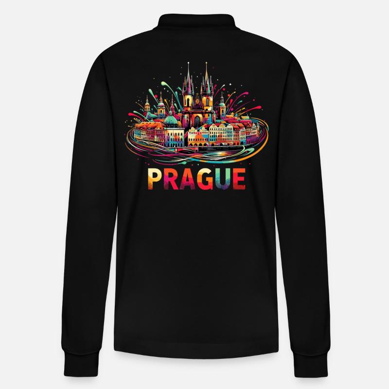 Prague Capitale République tchèque Cadeau - Polo à manches longues bio PREPSTER Stanley/Stella Unisexe - noir