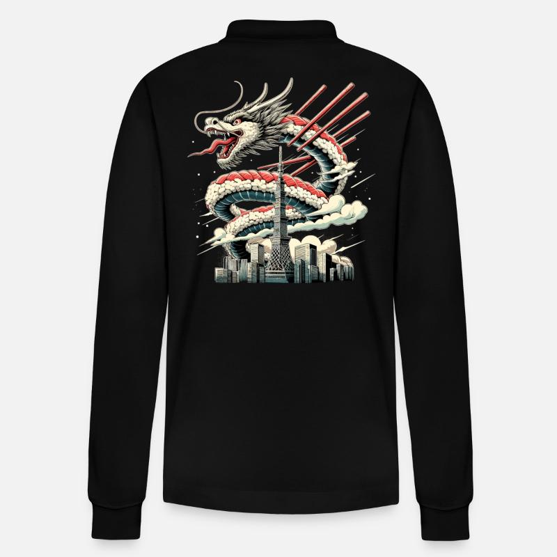 Sushi Drache Tokio Geschenk - Stanley/Stella Unisex Bio-Langarm-Poloshirt Prepster - Schwarz