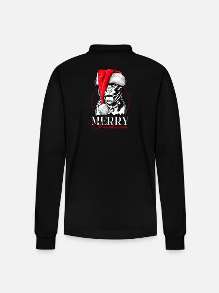 Santa Staffordshiren bullterrieri hyvää joulua - Stanley/Stella Prepster unisex pitkähihainen luomupikeepaita - musta