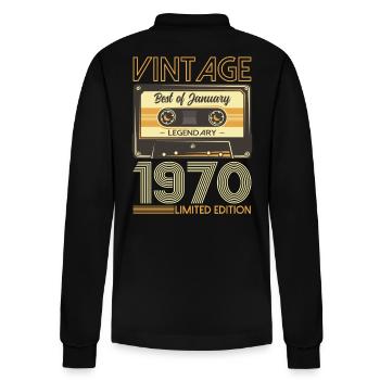 54. Geburtstag Vintage Januar 1970 Kassette 1970 - Stanley/Stella Unisex Bio-Langarm-Poloshirt Prepster - Schwarz - Hinten - Anna (173cm)