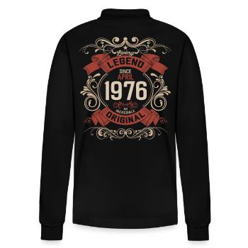 50. Geburtstag Legende April Jahrgang 1976 - Stanley/Stella Unisex Bio-Langarm-Poloshirt Prepster - Schwarz - Hinten - Anna (173cm)