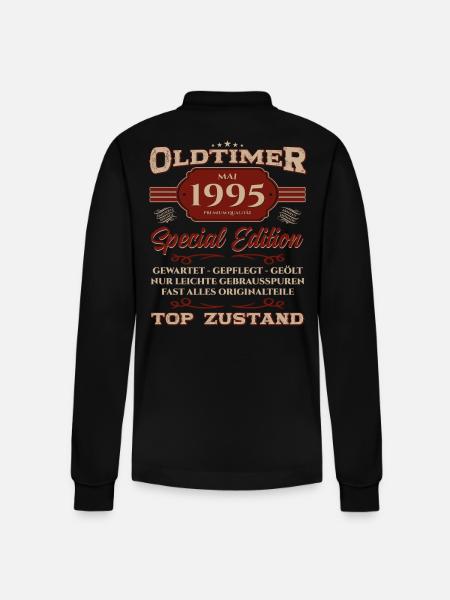 30 års fødselsdagsgave mand vintage bil maj 1995 - Stanley/Stella Prepster økologisk unisex langærmet poloshirt - sort