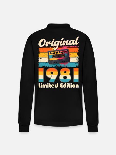 44th Birthday Cassette August 1981 - Stanley/Stella Organic Unisex Long-Sleeved Polo Shirt Prepster - black