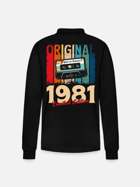 44th Birthday Cassette August 1981 - Stanley/Stella Organic Unisex Long-Sleeved Polo Shirt Prepster - black