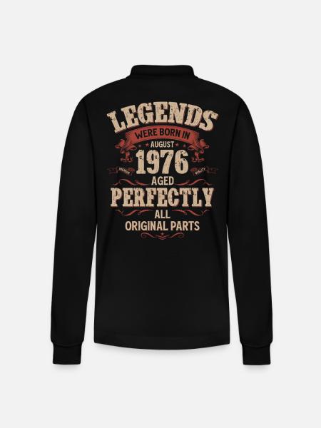 50e verjaardag legende augustus geboren in 1976 - Stanley/Stella uniseks bio poloshirt met lange mouwen Prepster - zwart
