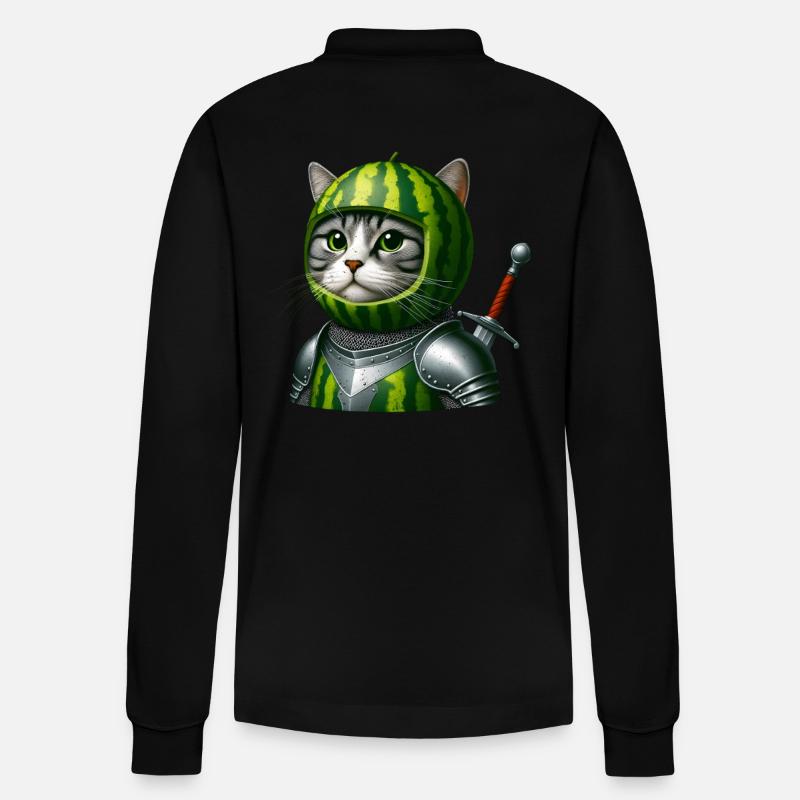 Wassermelonen Katze Ritter - Stanley/Stella Unisex Bio-Langarm-Poloshirt Prepster - Schwarz