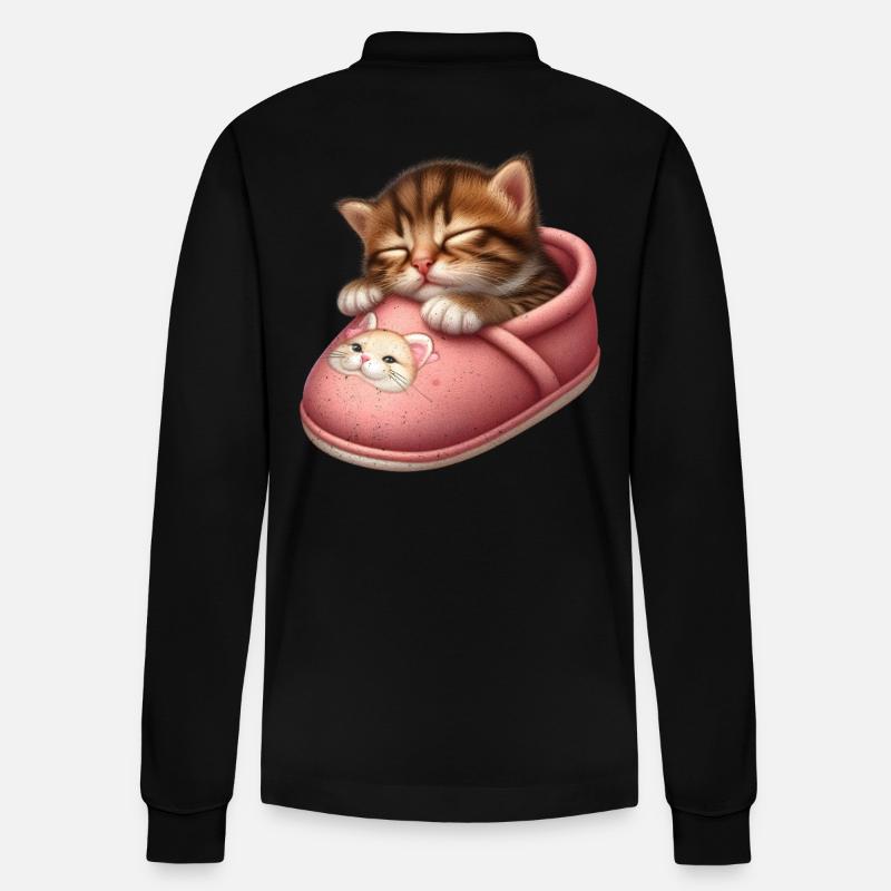 Katze Kätzchen schläft im Schuh - Stanley/Stella Unisex Bio-Langarm-Poloshirt Prepster - Schwarz