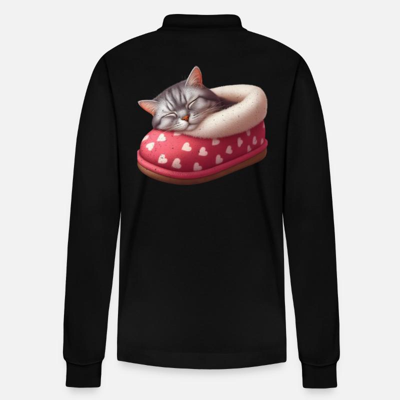 Katze Kätzchen schläft im Schuh - Stanley/Stella Unisex Bio-Langarm-Poloshirt Prepster - Schwarz