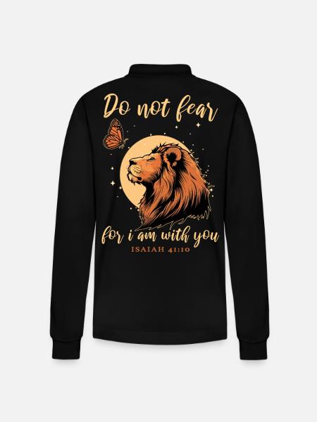 Lion, Butterfly, Bible Verse, Christian - Stanley/Stella Organic Unisex Long-Sleeved Polo Shirt Prepster - black