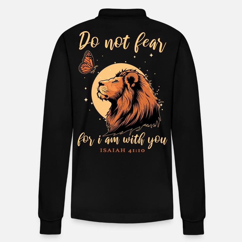 Löwe Schmetterling Bibelvers Christlich - Stanley/Stella Unisex Bio-Langarm-Poloshirt Prepster - Schwarz
