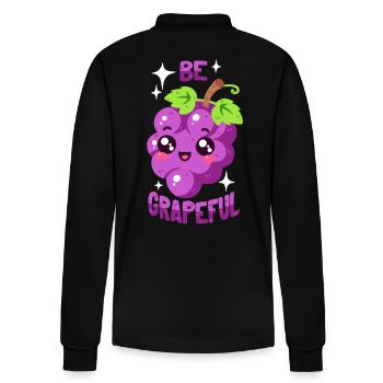 Grateful Grape, Gratitude, Grapes - Stanley/Stella Organic Unisex Long-Sleeved Polo Shirt Prepster - black - Back - Anna (173cm)