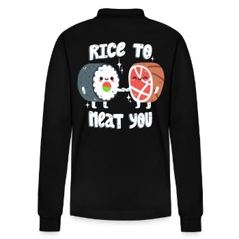 Sushi und Fleisch Wortwitz - Stanley/Stella Unisex Bio-Langarm-Poloshirt Prepster - Schwarz - Hinten - Anna (173cm)