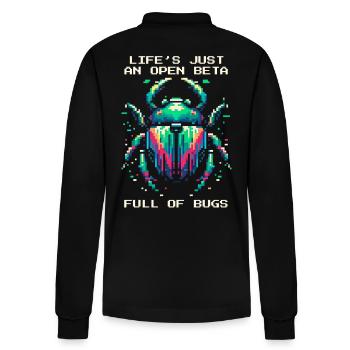 Bug Life Beta Bugs Retro Pixel Art Humor Gaming - Stanley/Stella Organic Unisex Long-Sleeved Polo Shirt Prepster - black - Back - Anna (173cm)