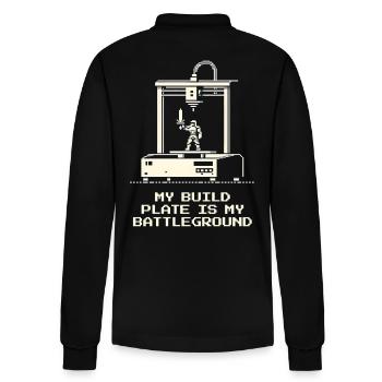 Druckbett = Schlachtfeld | 3D-Druck Kalibrierung - Stanley/Stella Unisex Bio-Langarm-Poloshirt Prepster - Schwarz - Hinten - Anna (173cm)