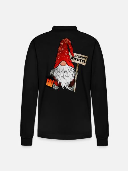 Cuddle Gnome Christmas Gnome - Stanley/Stella Organic Unisex Long-Sleeved Polo Shirt Prepster - black