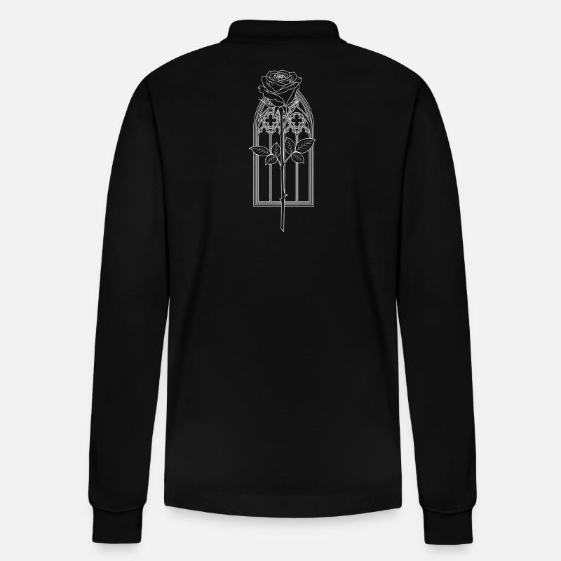 Rose im gotischen Fenster - Stanley/Stella Unisex Bio-Langarm-Poloshirt Prepster - Schwarz