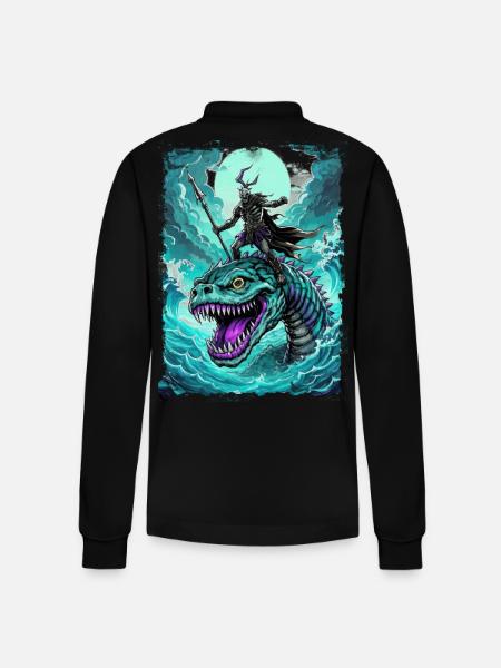 Skeletal Sea Monster - Stanley/Stella Organic Unisex Long-Sleeved Polo Shirt Prepster - black