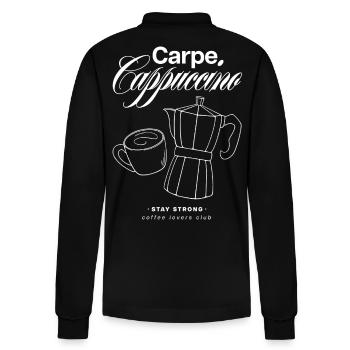 Carpe Cappuccino Design - Stanley/Stella Organic Unisex Long-Sleeved Polo Shirt Prepster - black - Back - Anna (173cm)