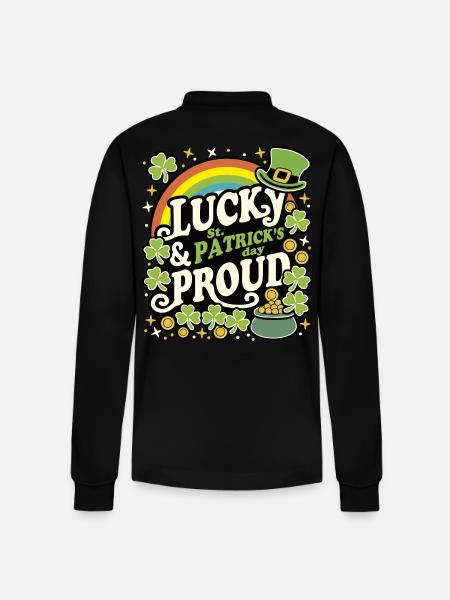 Lucky and Proud ST PATRICK - Stanley/Stella Organic Unisex Long-Sleeved Polo Shirt Prepster - black