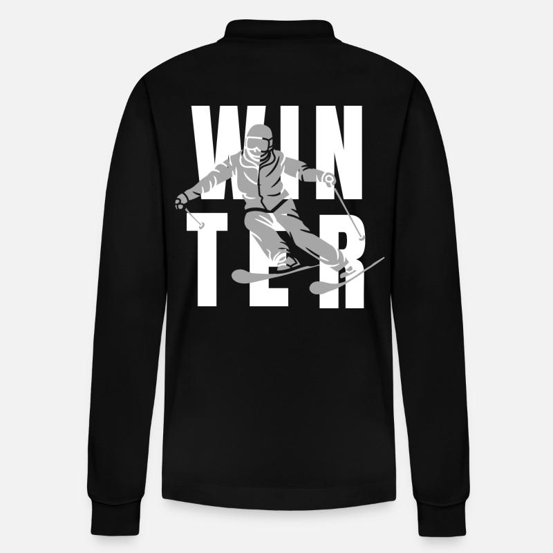 Winter Skifahrer - Stanley/Stella Unisex Bio-Langarm-Poloshirt Prepster - Schwarz