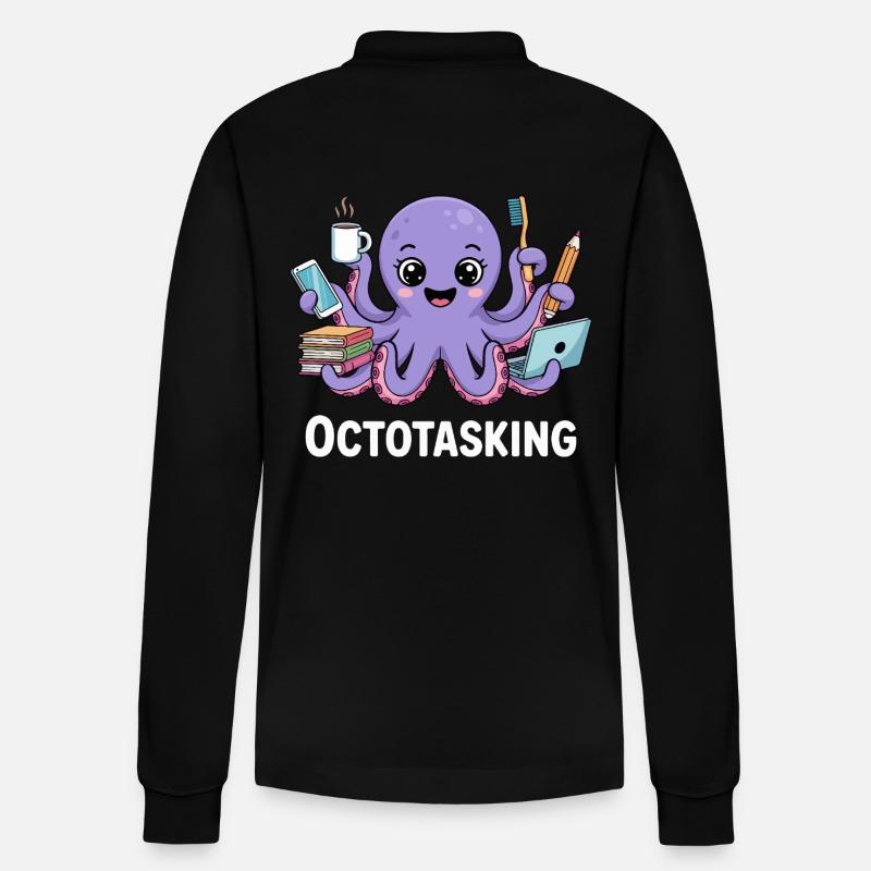 Octotasking Krake im Multitasking Modus - Stanley/Stella Unisex Bio-Langarm-Poloshirt Prepster - Schwarz