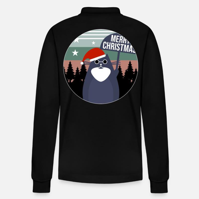Katze Weihnachten Geschenkidee - Stanley/Stella Unisex Bio-Langarm-Poloshirt Prepster - Schwarz
