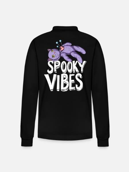 Voodoo Doll Cat Halloween Design - Stanley/Stella Organic Unisex Long-Sleeved Polo Shirt Prepster - black
