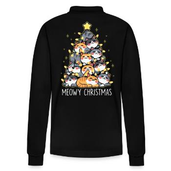 Meowy Christmas Lustiger Katzenbaum Weihnachten - Stanley/Stella Unisex Bio-Langarm-Poloshirt Prepster - Schwarz - Hinten - Anna (173cm)