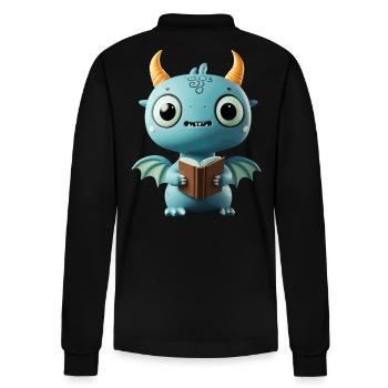 Verspielter blauer Drache – Fantasie für Leser - Stanley/Stella Unisex Bio-Langarm-Poloshirt Prepster - Schwarz - Hinten - Anna (173cm)