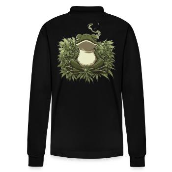 Grenouille en position de lotus avec des feuilles de cannabis - Polo à manches longues bio PREPSTER Stanley/Stella Unisexe - noir - Dos - Anna (173cm)