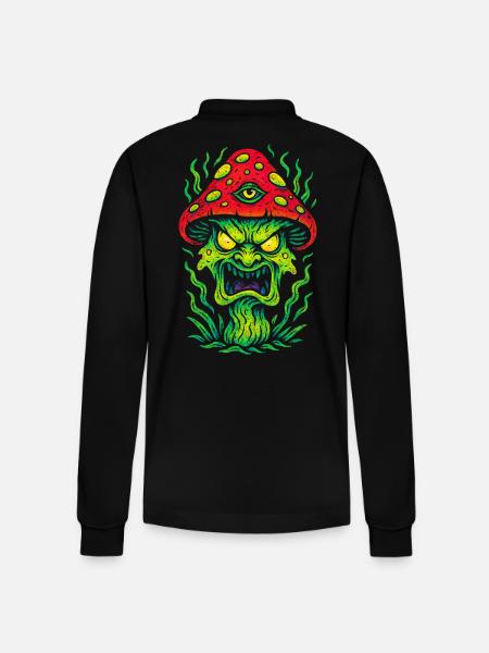 Psycho Toadstool with Third Eye - Stanley/Stella Organic Unisex Long-Sleeved Polo Shirt Prepster - black