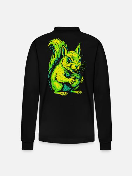 Angry Neon Squirrel with Nut - Stanley/Stella Organic Unisex Long-Sleeved Polo Shirt Prepster - black