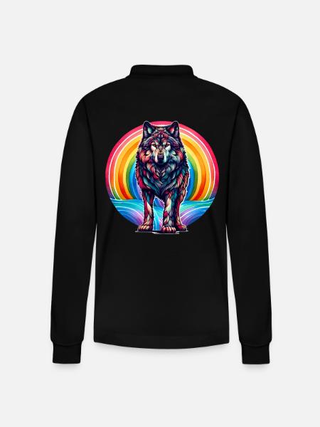 Rainbow Wolf Wolves - Stanley/Stella Organic Unisex Long-Sleeved Polo Shirt Prepster - black