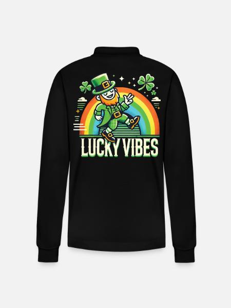 Saint-Patrick Happy Vibes Arc-en-ciel - Polo à manches longues bio PREPSTER Stanley/Stella Unisexe - noir