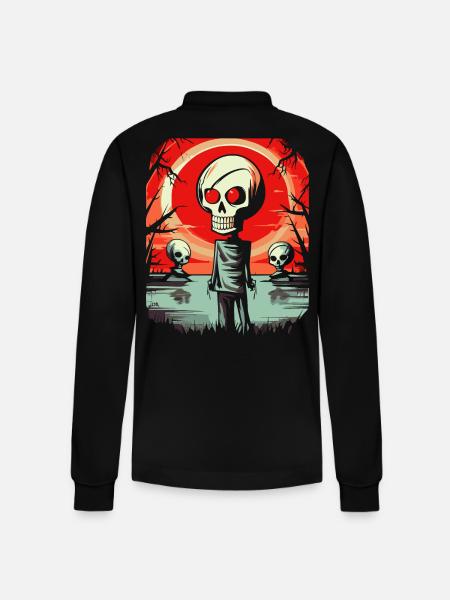 Cute Swamp Zombie Skull - Stanley/Stella Organic Unisex Long-Sleeved Polo Shirt Prepster - black