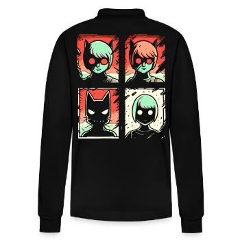 Cartoon Katzen-Superhelden-Squat - Stanley/Stella Unisex Bio-Langarm-Poloshirt Prepster - Schwarz - Hinten - Anna (173cm)